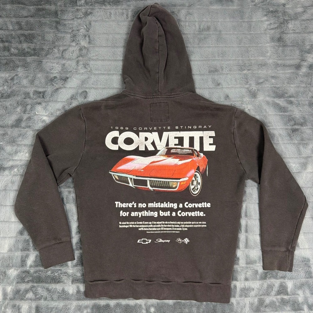 Hollister Mens XS 1969 Corvette Stingray Graphic Hoodie Faded Black Relaxed Fit
